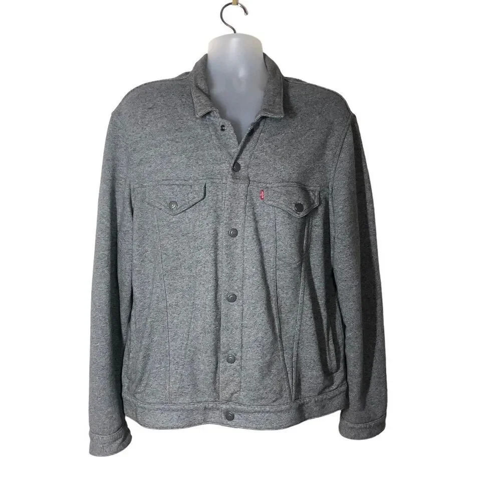 Levis Commuter Trucker Mens Size XXL Gray Snap Front Pockets Coat Casual Biggy - Picture 2 of 9